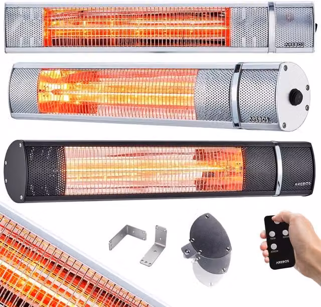 AREBOS Infrared Radiant Heater with Remote Control in Silver and Grey