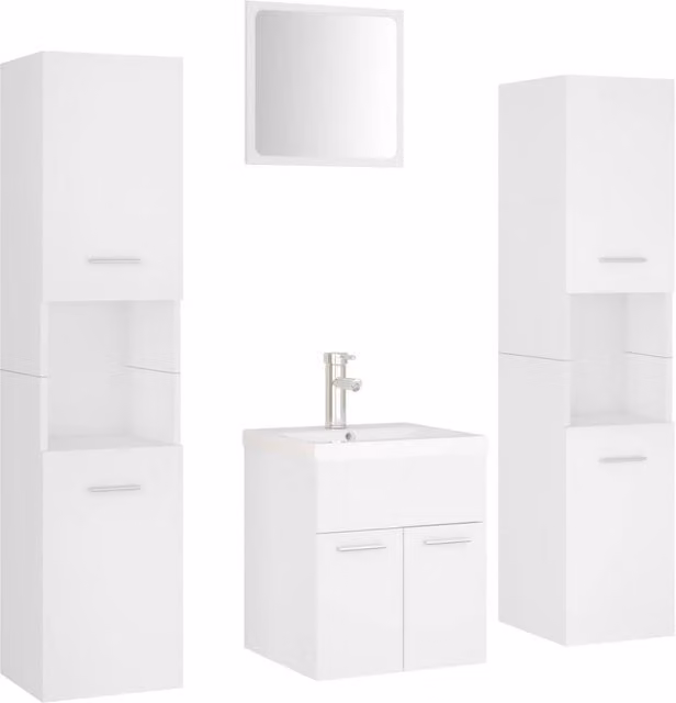 Berkfield Home Modern White Bathroom Furniture Set with Vanity Unit, Tall Cabinet and Mirror Cabinet