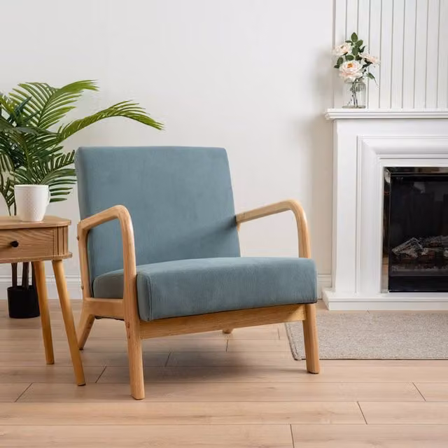 Scottish Everlastings Ltd Modern Cord Chair in Light Teal with Curved Armrests – 1