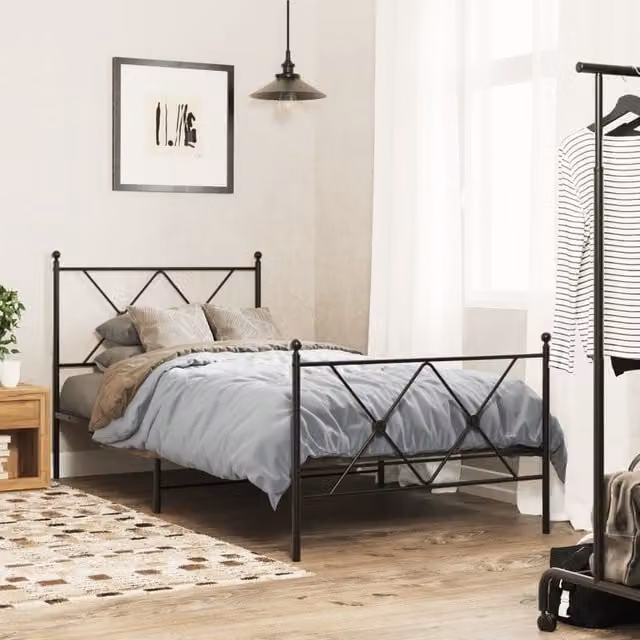 Berkfield Home Metal Bed Frame with Footboard, Black, W/D/H: 90 x 200 cm