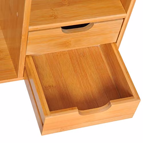 HOMCOM Bamboo Desk Organiser and Desktop Bookshelf with 2 Drawers, Brown, W: 48.0 cm, D: 19.5 cm, H: 46.0 cm – 5