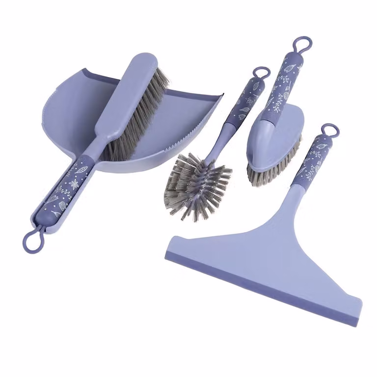 Clarsen 5-Piece Purple Plastic Cleaning Brush Set with Cushioned Floral Handles