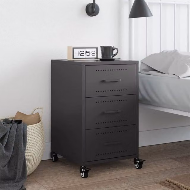 Berkfield Home Stylish Black Metal Bedside Cabinet with Castors W/D/H: 36 x 39 x 59 cm – 1