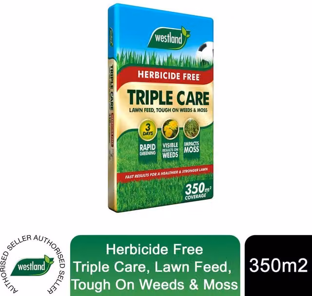 Westland Herbicide Free Triple Care Lawn Feed for Weeds and Moss, Covers 350sqm