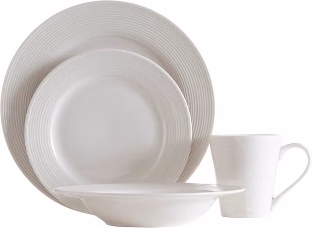 Orsina 16 Piece Ribbed Porcelain Dinner Set in White