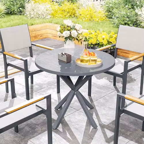 Outsunny Round Garden Table with Metal Frame in Grey – 8