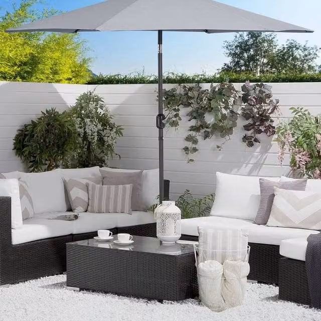 Wyld and Coco Grey Garden Sun Parasol with Aluminium Frame and Polyester Canopy, Diameter: 230 cm