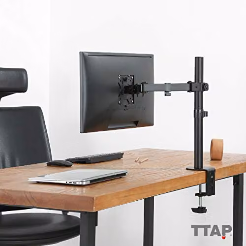 TTAP Single Arm Monitor Mount Desk Stand Bracket for 13-32 inch Screens, Black, VESA 75x75mm and 100x100mm – 2
