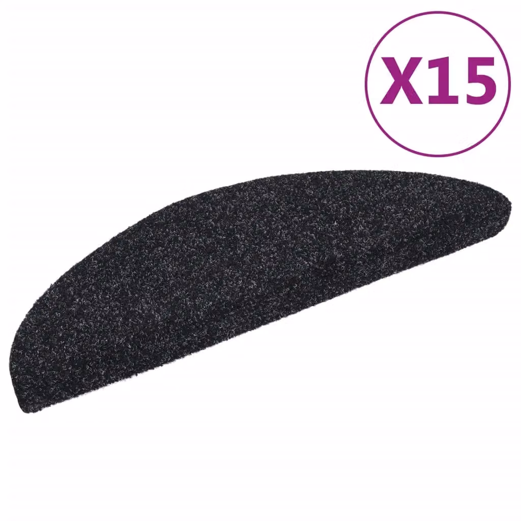 Berkfield Home 15 Piece Self-adhesive Needle Punch Stair Mats, Black, W/D/H: 56 x 17 x 3 cm – 2