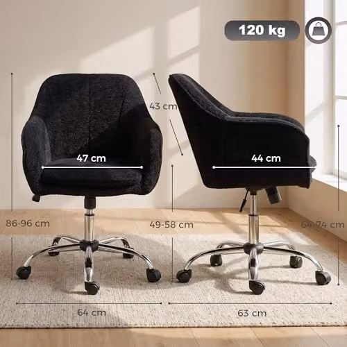 HOMCOM Modern Black Fabric Task Chair for Home Office and Bedroom, W/D/H: 63 x 64 x 96 cm – 3