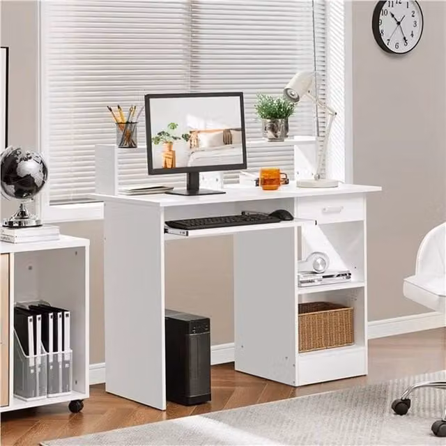 EONLION Modern White Computer Desk with Drawers and Shelves – 1