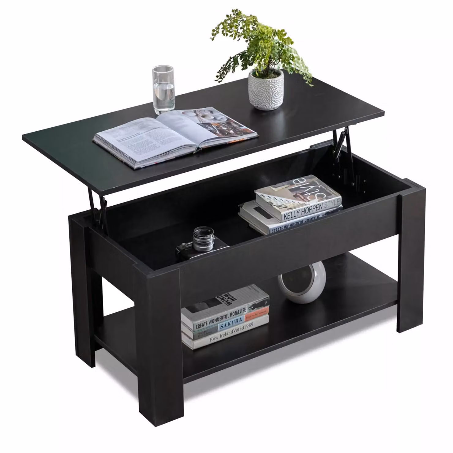 Rafaelo Mobilia Industrial Lift Top Coffee Table with Hidden Storage in Black – 4