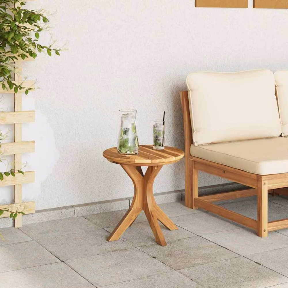 Berkfield Home Round Teak Wood Garden Side Table in Brown W/D: 40 x 41 cm – 3