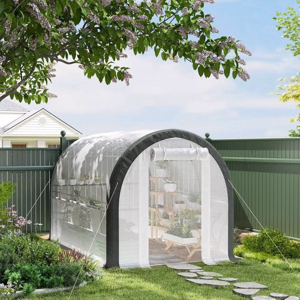 FLAVORA Upgraded White Polytunnel Greenhouse with Window and Galvanised Steel Frame, W: 3 m, D: 2 m, H: 2 m – 5