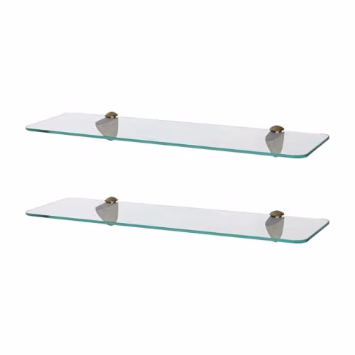 Harbour Housewares 2x Wall-Mounted Rounded Floating Glass Bathroom Shelves in Gold and Transparent, Width: 50 cm