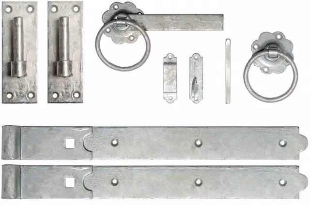 Burbage Iron Craft 18 Inch Single Gate Fittings Set with Hook, Band Hinge and Latch, Galvanised Silver