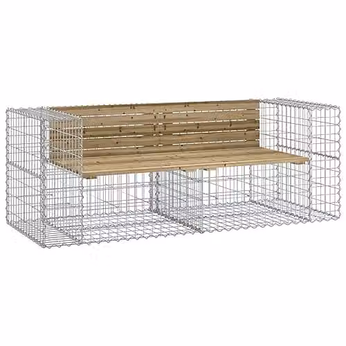 vidaXL Gabion Design Garden Bench in Brown Impregnated Pine Wood and Metal, W/D/H: 184 x 71 x 65.5 cm – 1