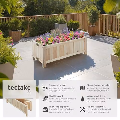 tectake Raised Wooden Garden Bed with 30L Capacity and Plastic Liner, Brown, W/D/H: 70 x 30 x 25 cm – 2