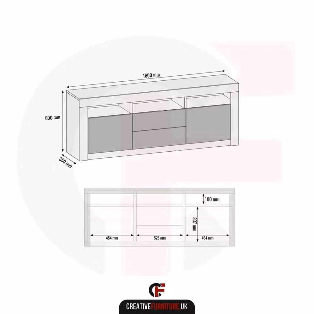 Creative Furniture Shine TV Unit, White with Glossy Doors, W: 160 cm, H: 60 cm, D: 35 cm – 3