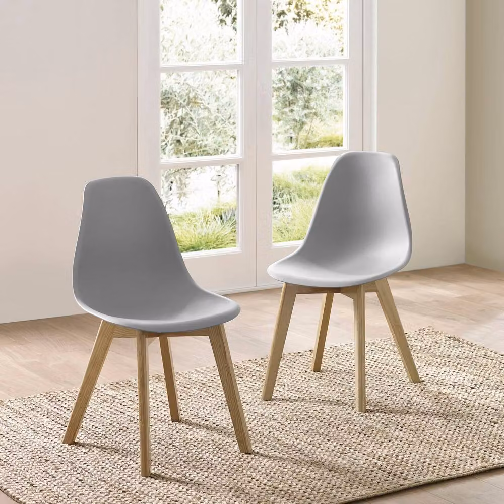 Cheshire Alderley Set of 2 Grey Plastic Dining Chairs with Wooden Legs – 2