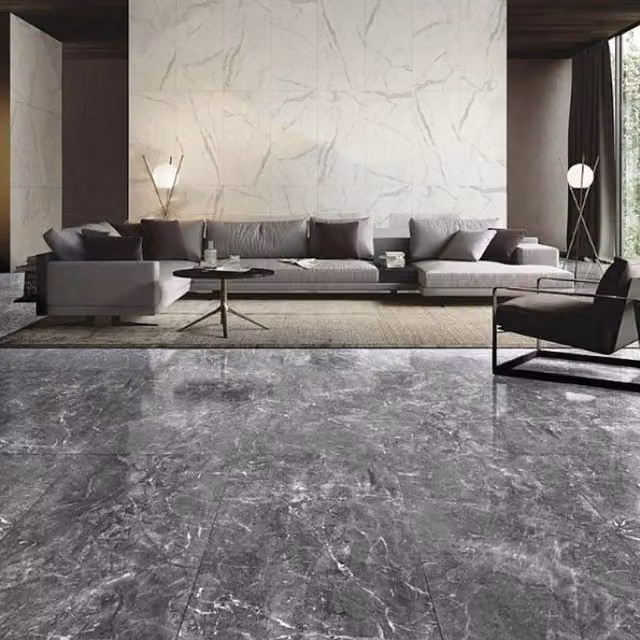 Livingandhome 24-Piece Black Square Self-Adhesive Marbled Effect Stone-Look Floor Tiles