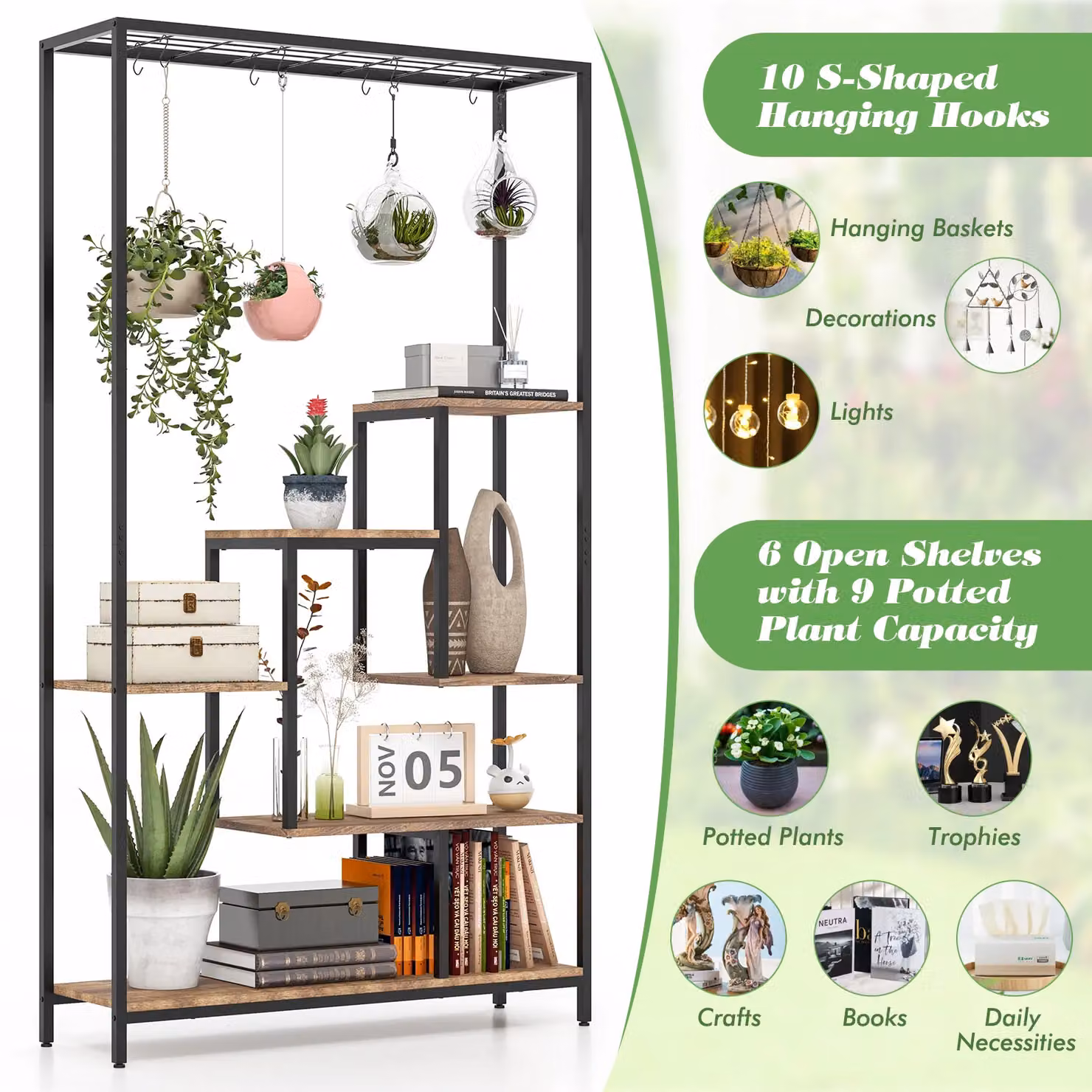 Costway 6-tier Tall Metal Indoor Corner Plant Stand and Display Rack, Black – 4
