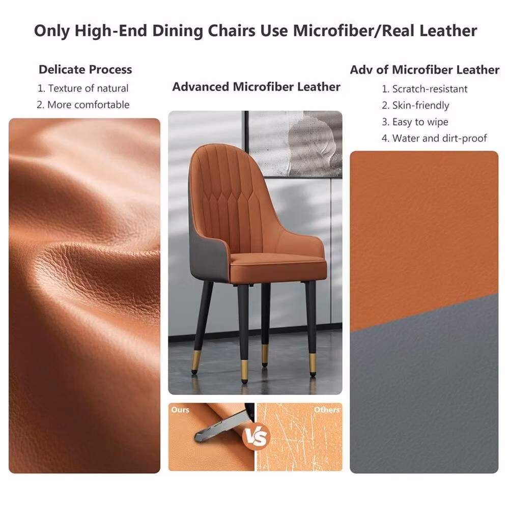 FLAVORA Set of 2 Modern Upholstered Dining Chairs in Orange and Grey Synthetic Leather – 2
