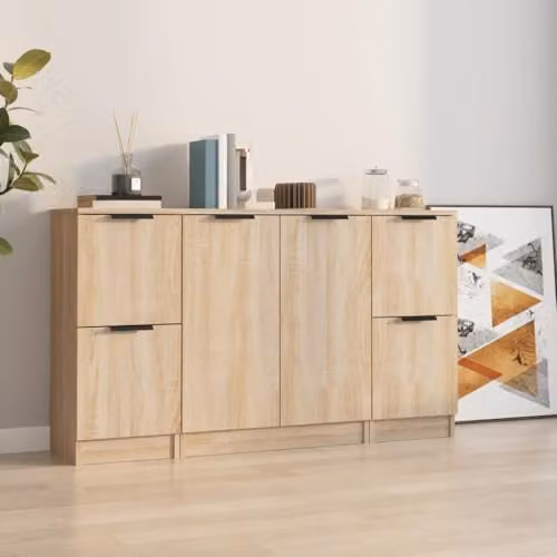 vidaXL Set of 3 Sonoma Oak Sideboards and Storage Cabinets in Engineered Wood