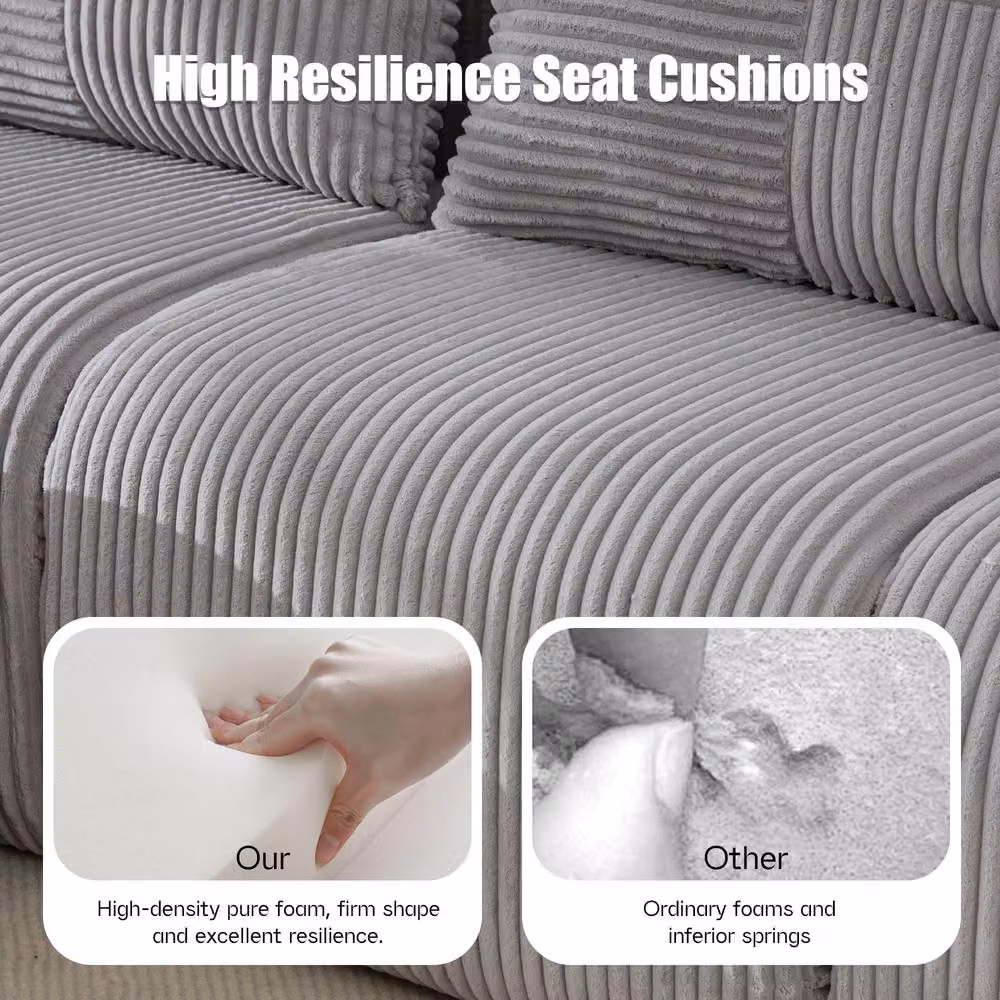 Matteo Modular 2-Seater Corduroy Sofa with Cup Holders and Storage in Light Grey – 3