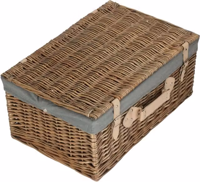 Red Antique Wash Hamper with Grey Sage Lining, W/D/H: 55 x 37 x 26 cm