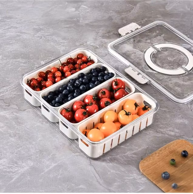 H&O Direct White Plastic Fridge Storage Container with Compartments and Clip