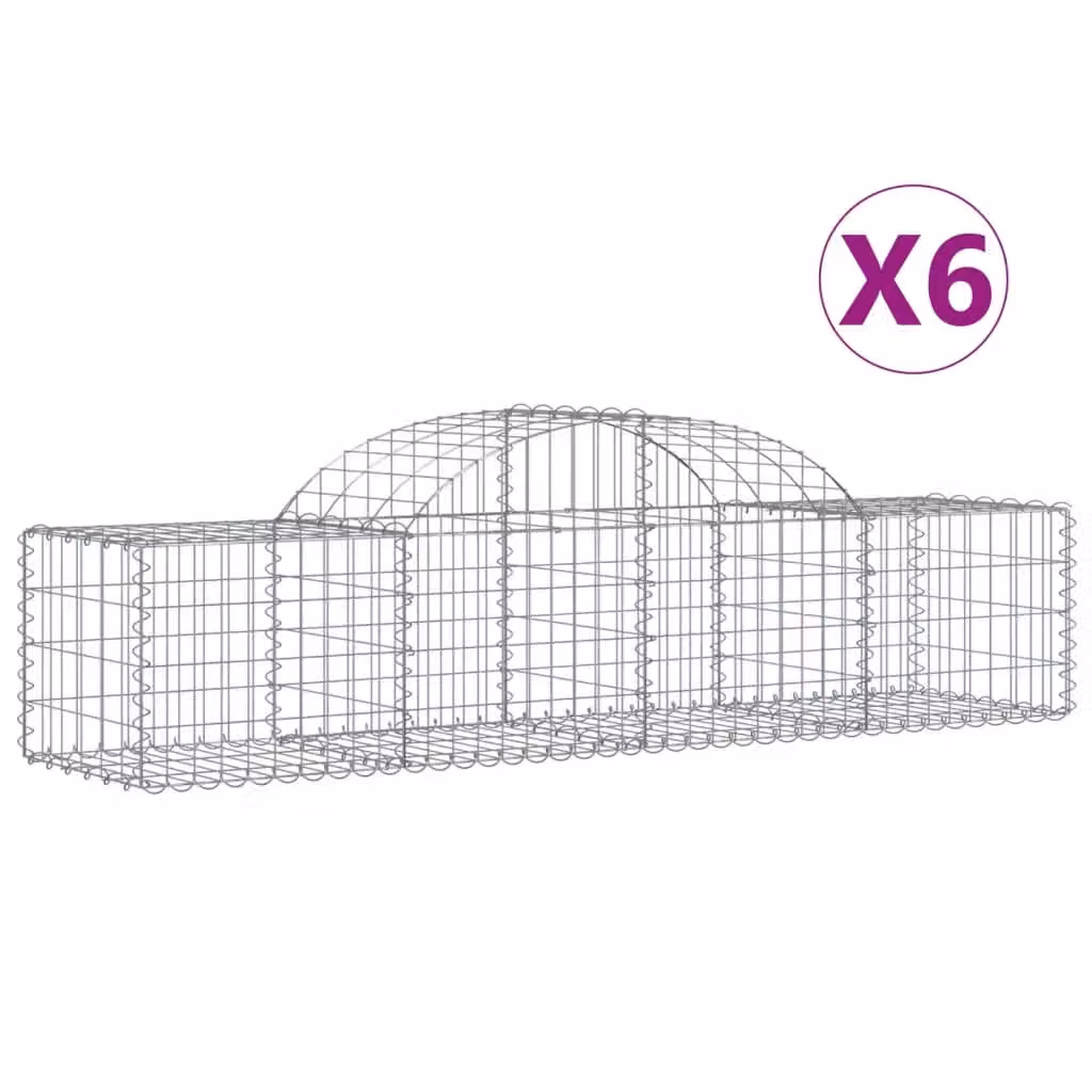 Berkfield Home Arched Gabion Baskets, 6 Piece Set, Silver Galvanised Steel, W: 200 cm, D: 50 cm, H: 40-60 cm – 2
