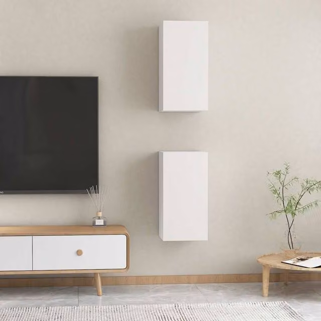 Berkfield Home Set of 2 White Minimalist TV Cabinets in Matt Engineered Wood, W/D/H: 30.5 x 30 x 60 cm – 1