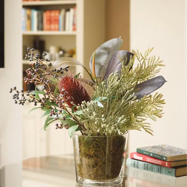 Bloom Artificial George Foliage Centrepiece in a Glass Vase, Multicolour