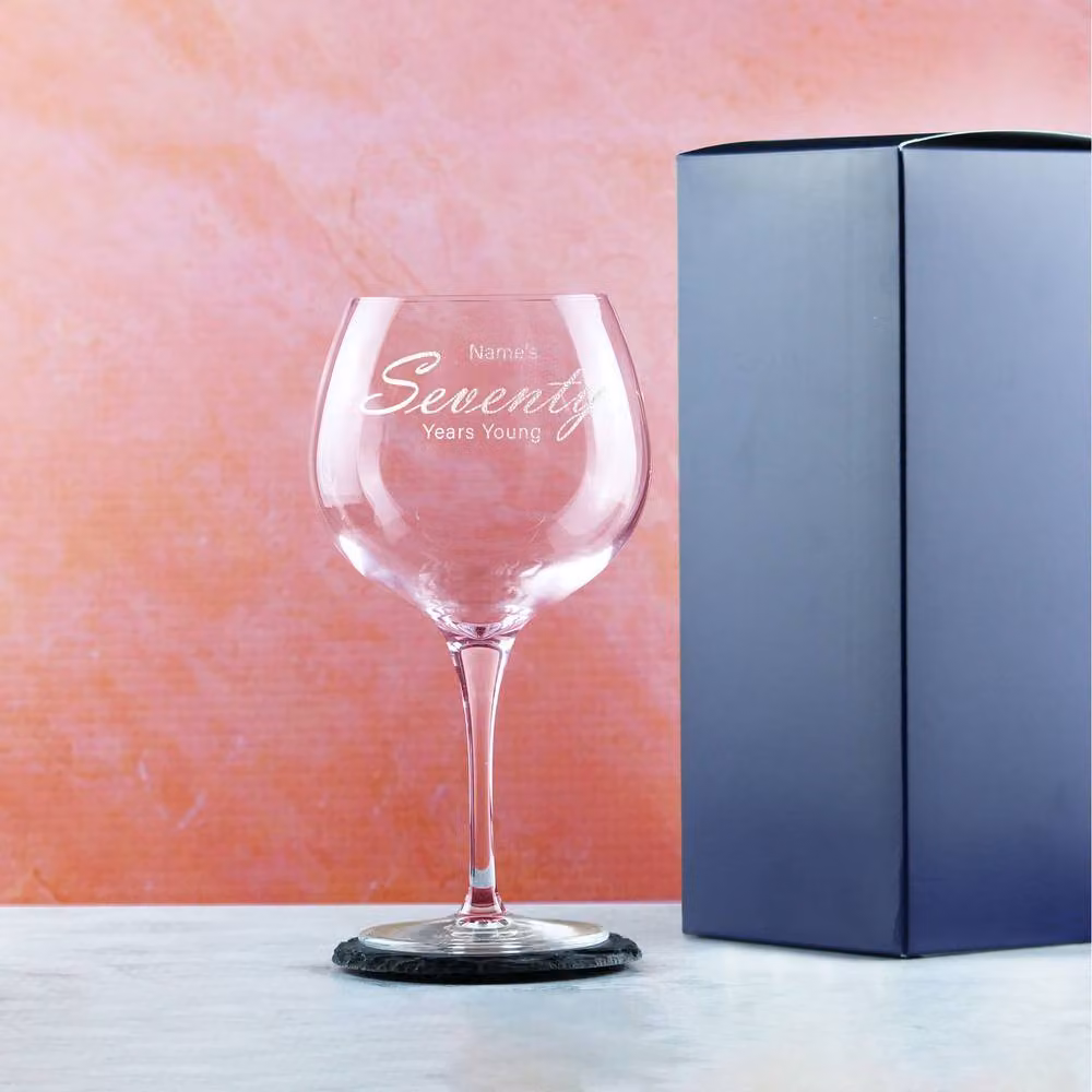 Uniqueful Personalised 70th Birthday Primeur Gin Cocktail Glass, Transparent – 2