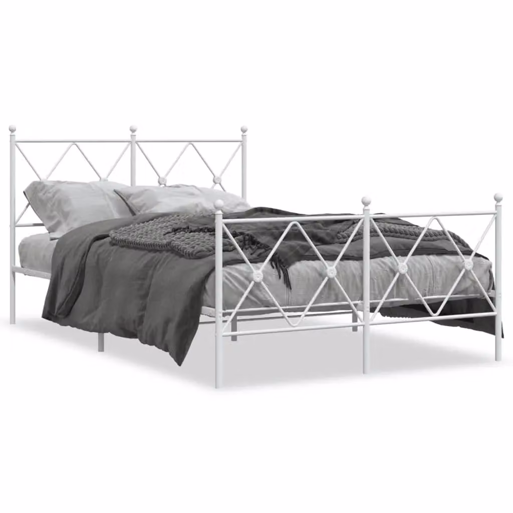 Berkfield Home Metal Bed Frame with Footboard, White, W/D/H: 120 x 200 cm – 2