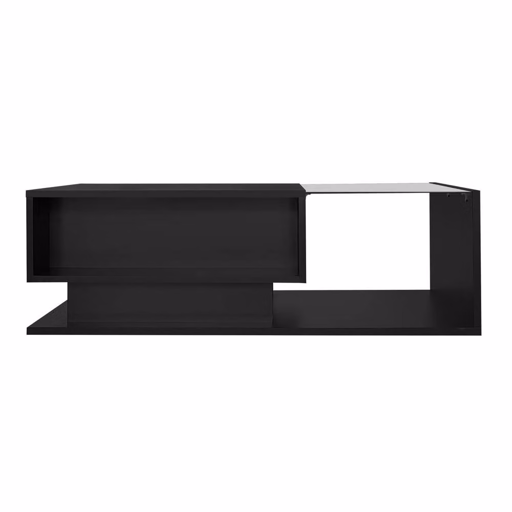 Merax High Gloss LED Coffee Table with Glass Shelf and Drawer in Black – 8