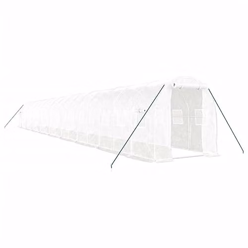 vidaXL White Steel Frame Greenhouse, 36 m², W: 18 m, H: 2 m, D: 2 m – 1