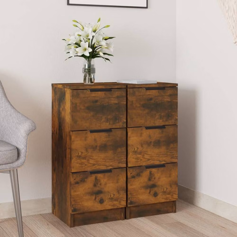 Berkfield Home Set of 2 Smoked Oak Sideboards in Brown, W/D/H: 30 x 30 x 70 cm – 2