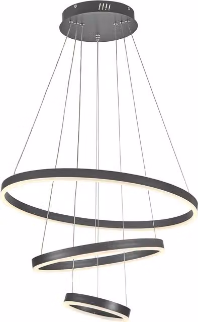 Living Star Modern 3 Ring Aluminum Round Hanging LED Pendant Light in Black, 54W