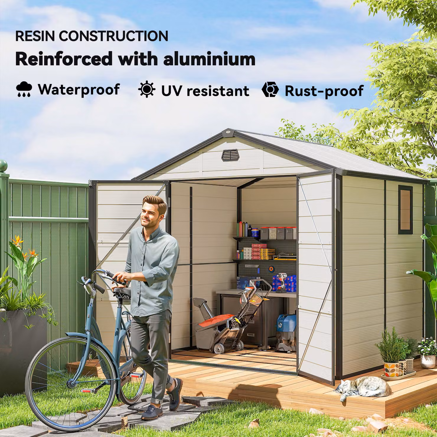 Outsunny Aluminium Frame and Plastic Wall Shed with Foundation and Window, Cream White, W: 240 cm, D: 188.72 cm, H: 228 cm – 3