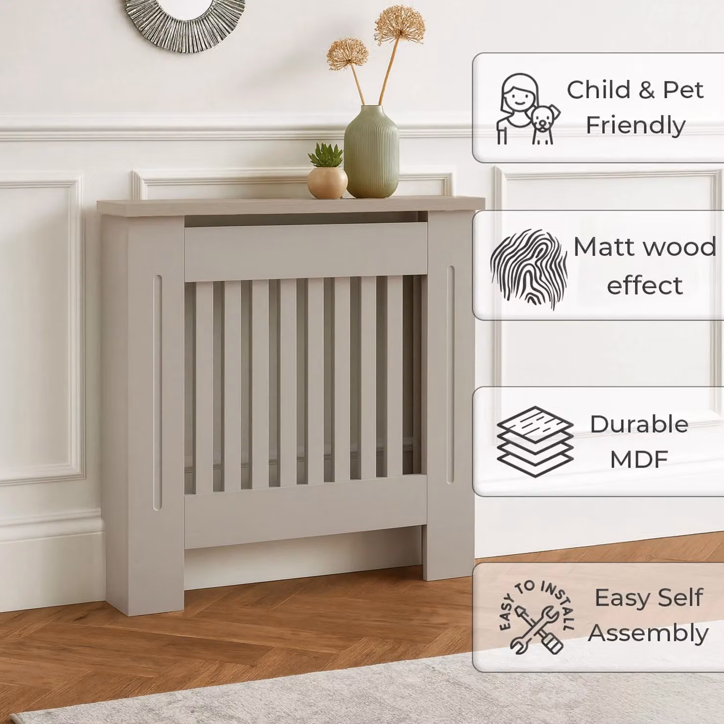 Neo Grey Belgravia Decorative Radiator Cover, W/D/H: 112 x 19 x 82 cm – 2