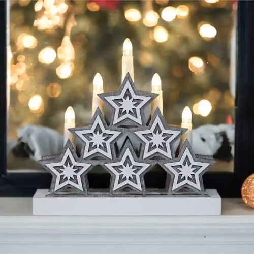 mysmartbuy Natural Wooden LED Candle Bridge with Star Detail in White or Grey