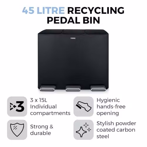 Tower 45L Recycling Pedal Bin with Removable Inner Buckets, Black – 2