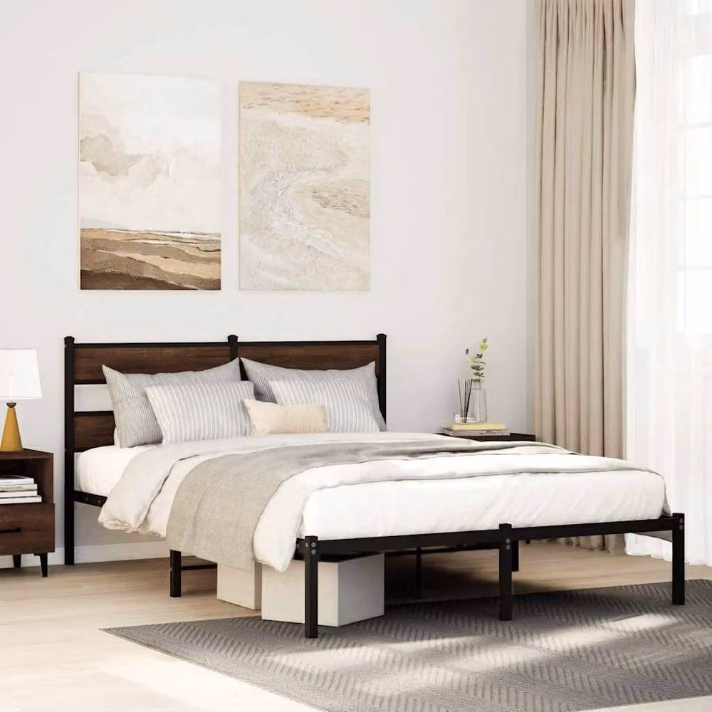 Berkfield Home Bed Frame with Headboard in Brown Oak, W: 140 cm, L: 200 cm – 2