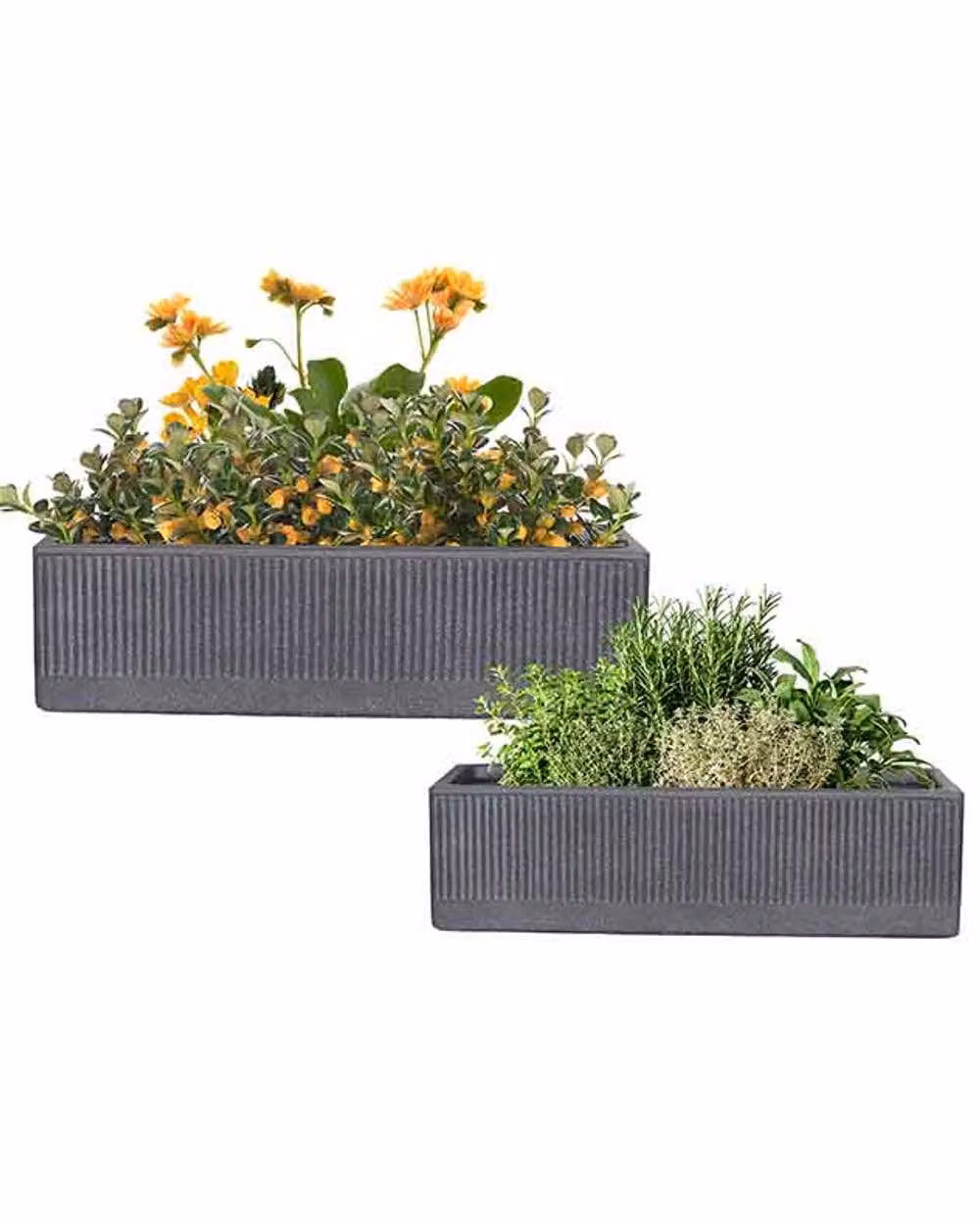 Dibor Set of 2 Charcoal Dusk Rib Fibreclay Large Outdoor Garden Planters in Black – 2