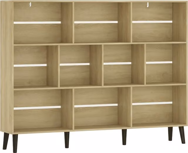 HOMCOM 10-Cube Modern 3-Tier Bookcase with Solid Wood Legs in Brown Oak, H 140 x W 107 x D 24 cm