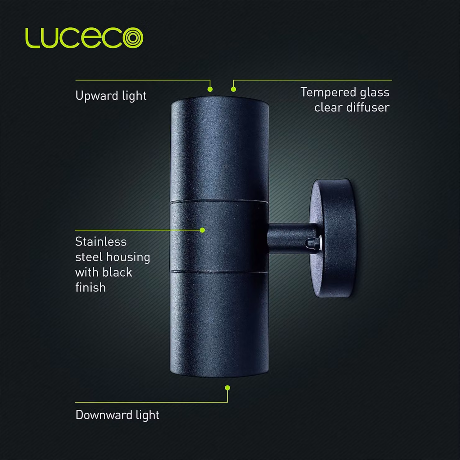 Luceco Black LED Outdoor Up/Down Decorative Wall Light with IP65 Rating – 3