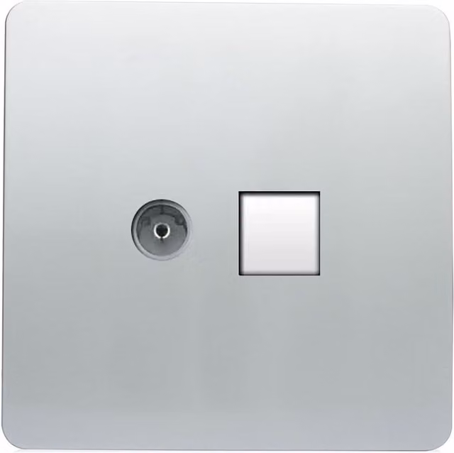 Trendi Switch 2 Gang TV Co-Axial and RJ45 Cat 5e Ethernet Socket Plate in Platinum Silver
