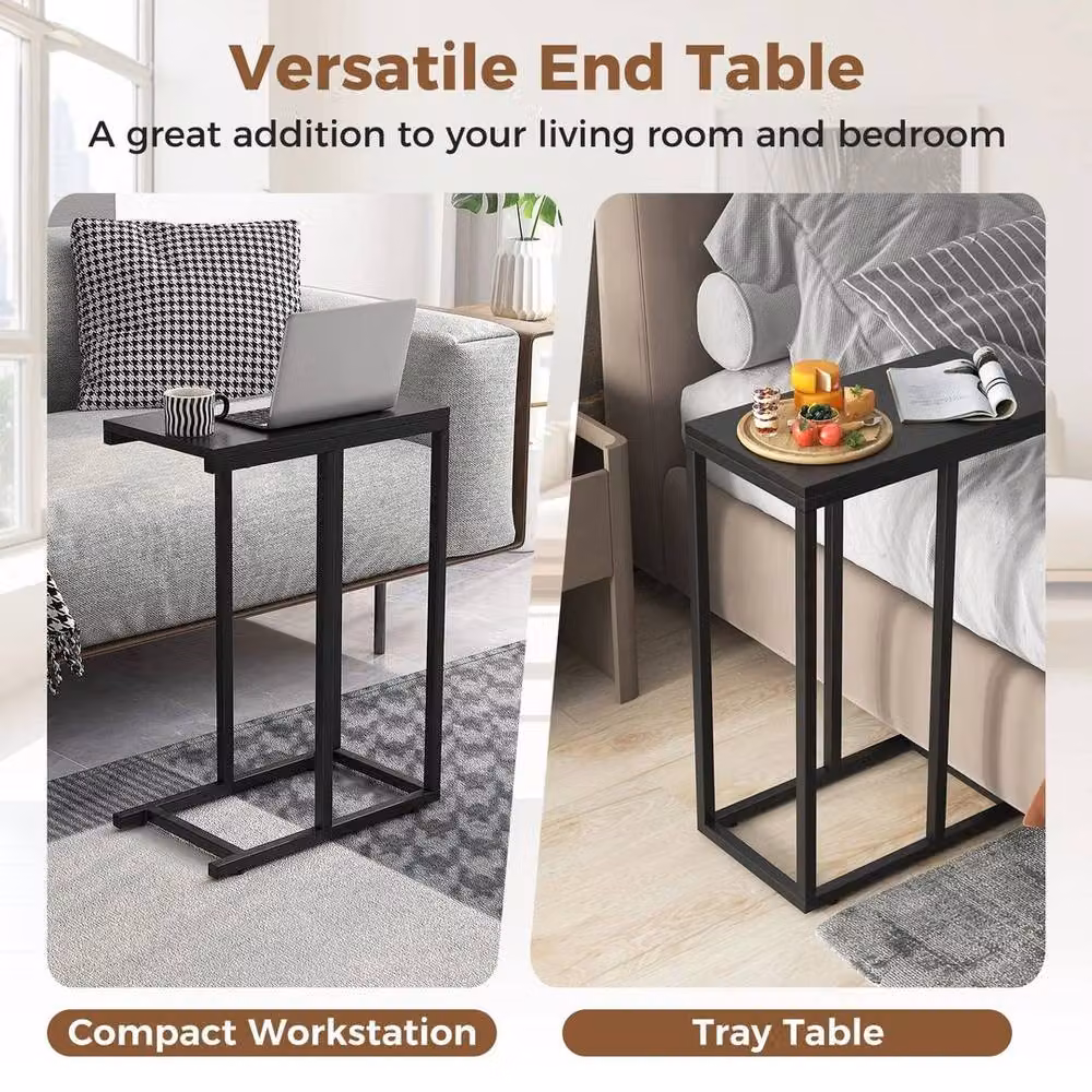 KORVIXA C-Shaped End Table in Black for Bedroom and Living Room – 5